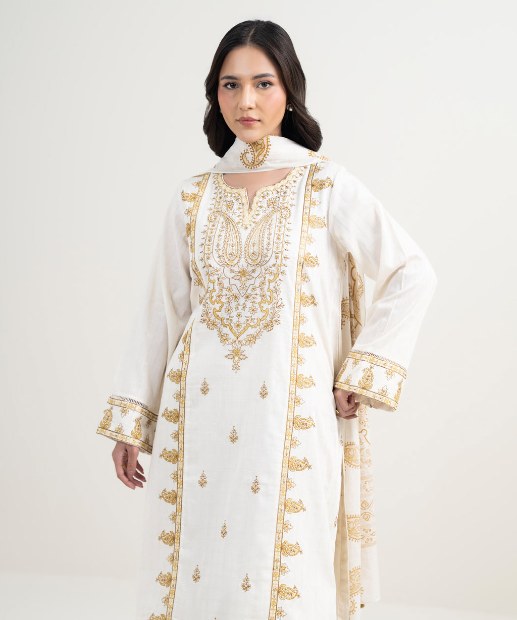 3 Piece - Embroidered Dobby Suit