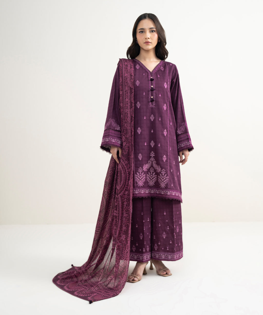 3 Piece - Embroidered Dobby Suit