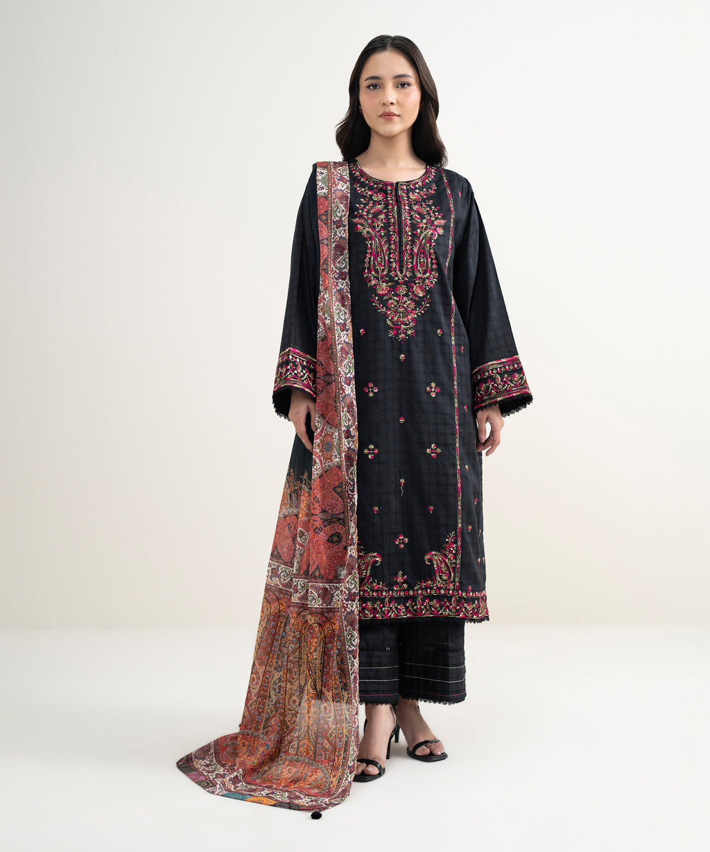 3 Piece - Embroidered Dobby Suit