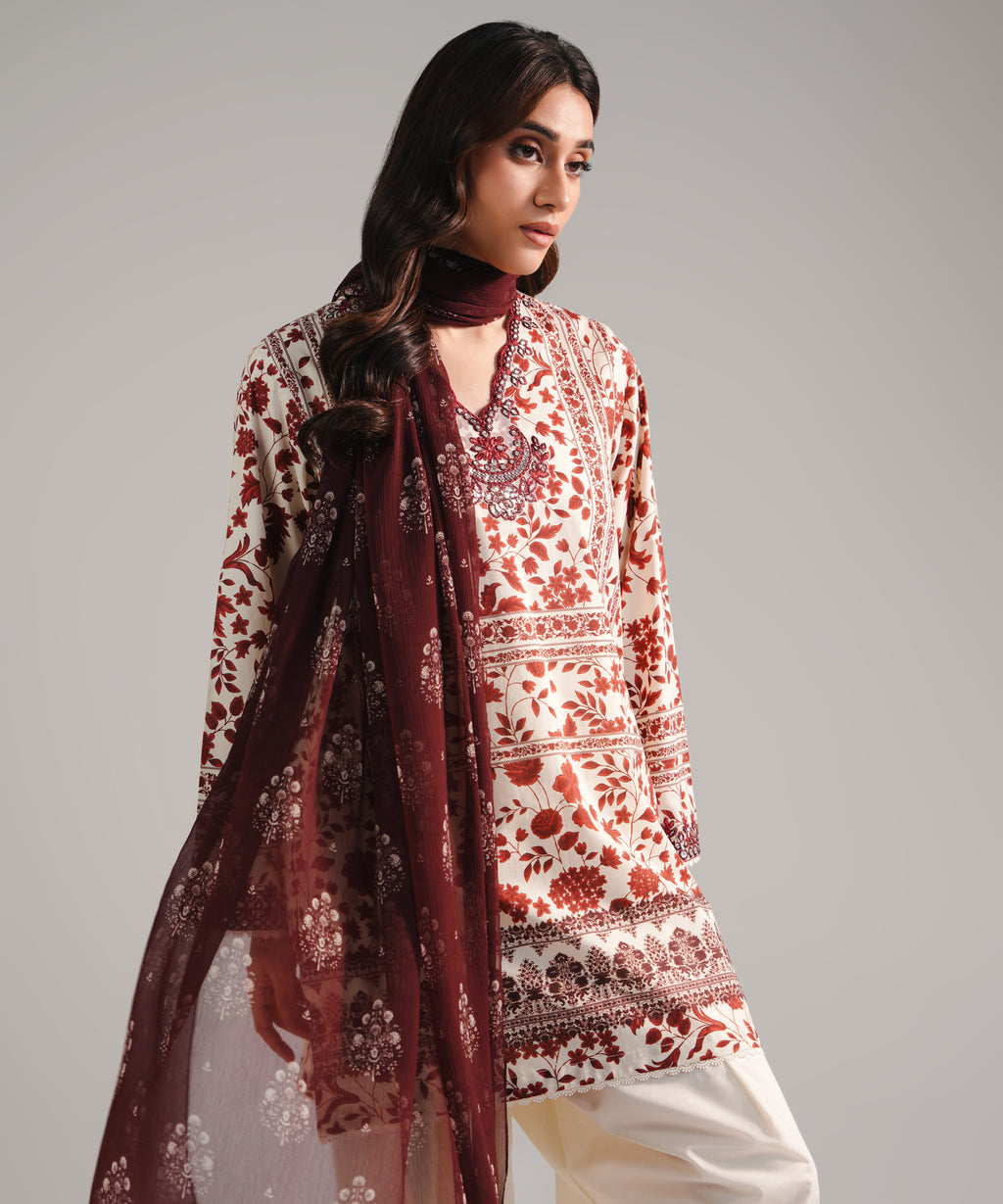 3 Piece - Embroidered Cambric Suit