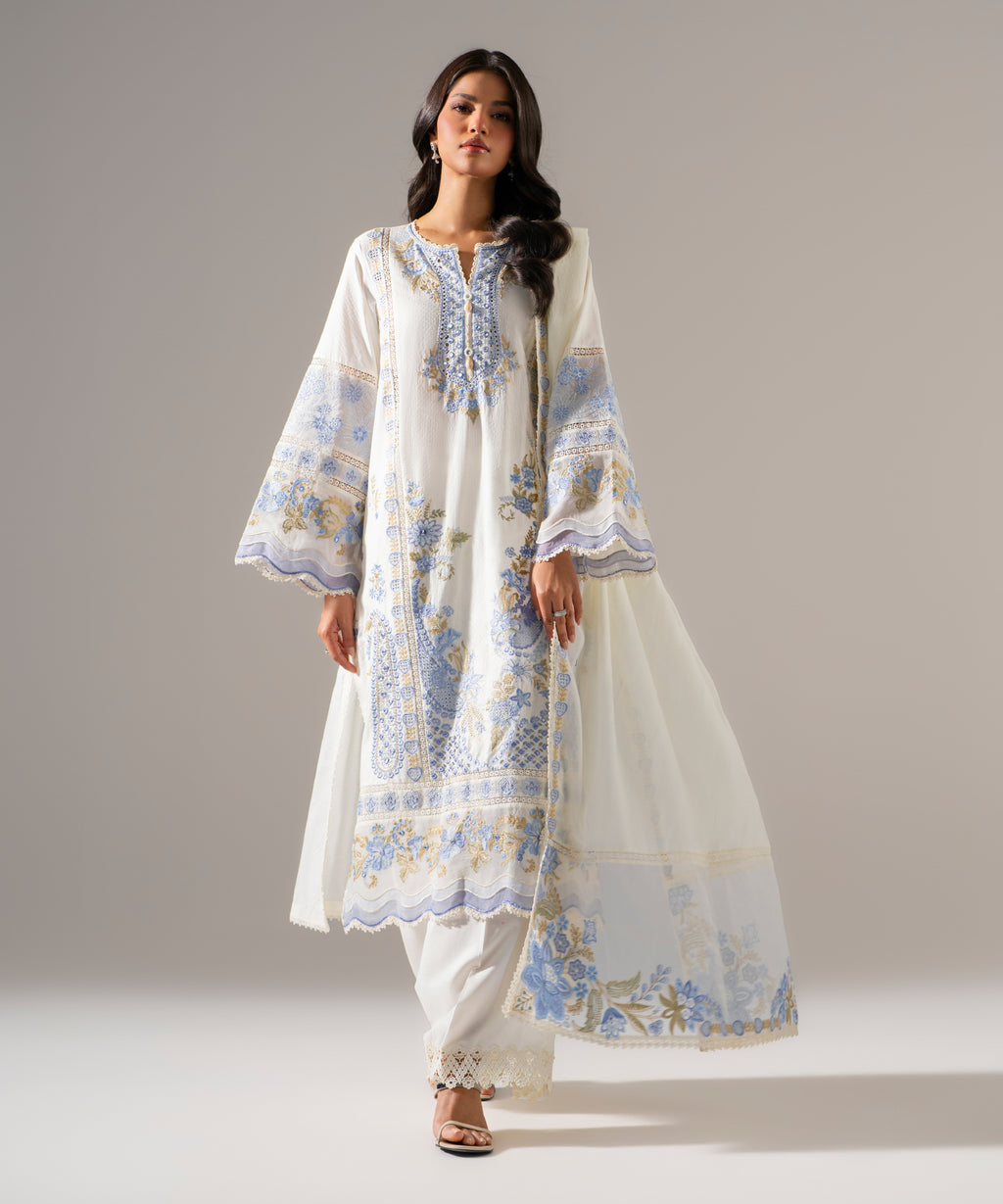 3 Piece - Embroidered Dobby Suit