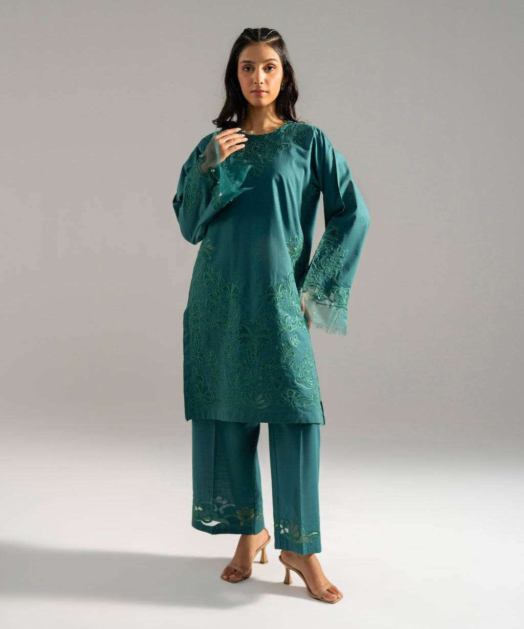 2 Piece - Embroidered Crosshatch Suit