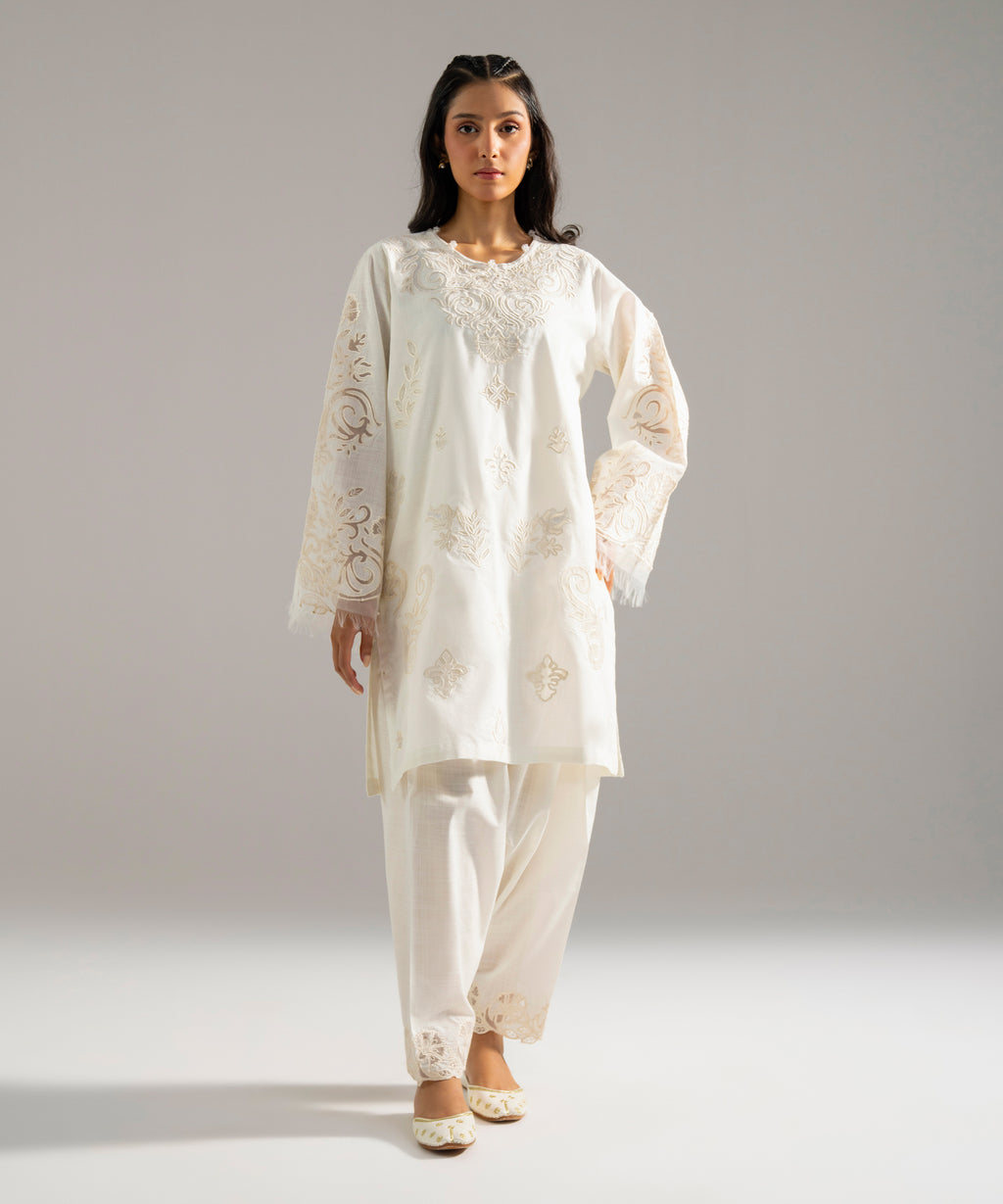 2 Piece - Embroidered Crosshatch Suit