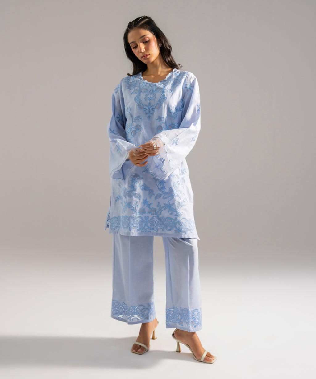 2 Piece - Embroidered Crosshatch Suit