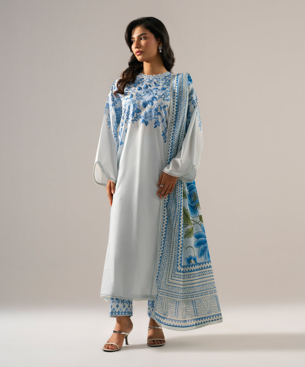 3 Piece - Embroidered Cambric Suit