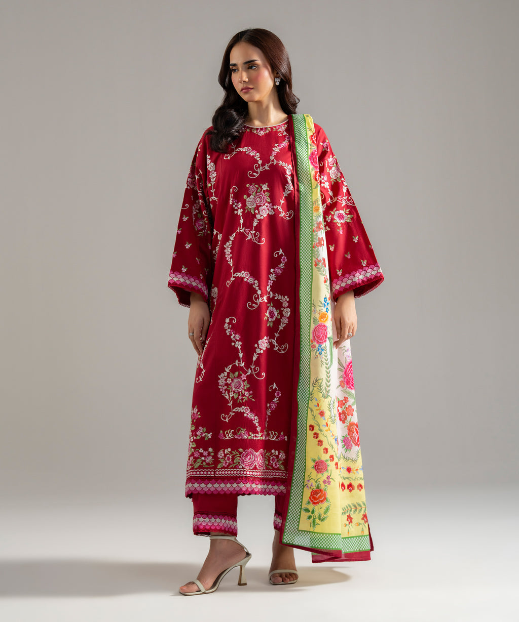 3 Piece - Embroidered Cambric Suit