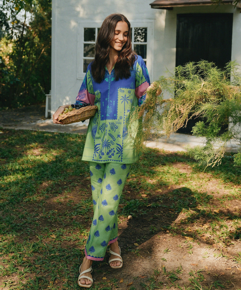 Printed Cambric Straight Pants