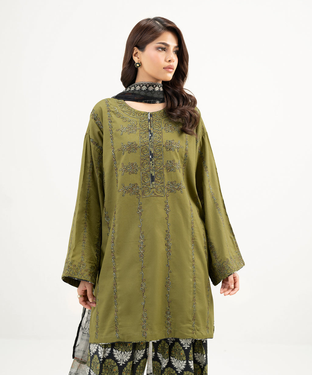 3 Piece - Embroidered Dobby Suit