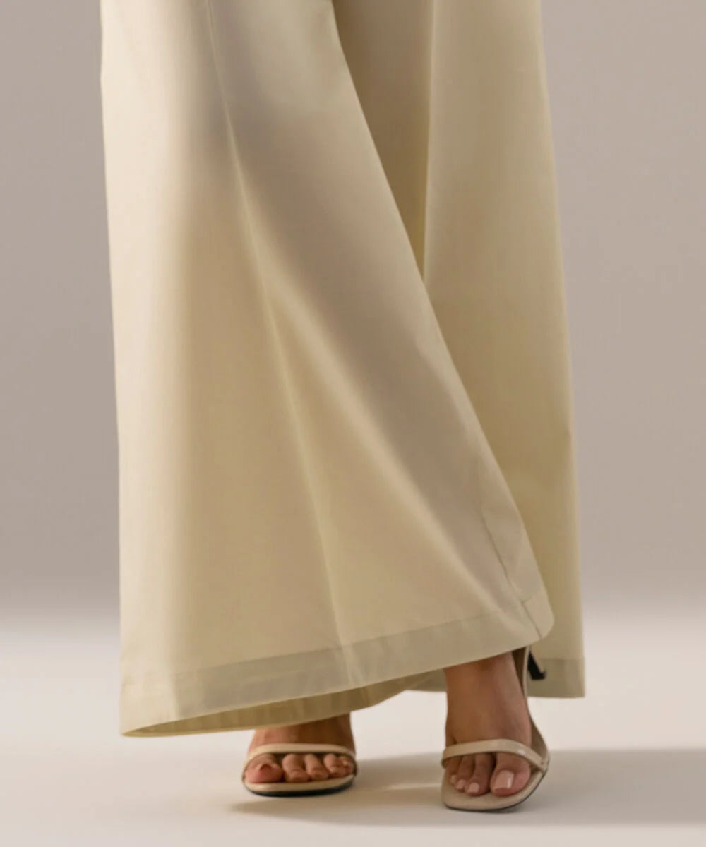 Women's RTW Cambric Solid Green Flared Pants