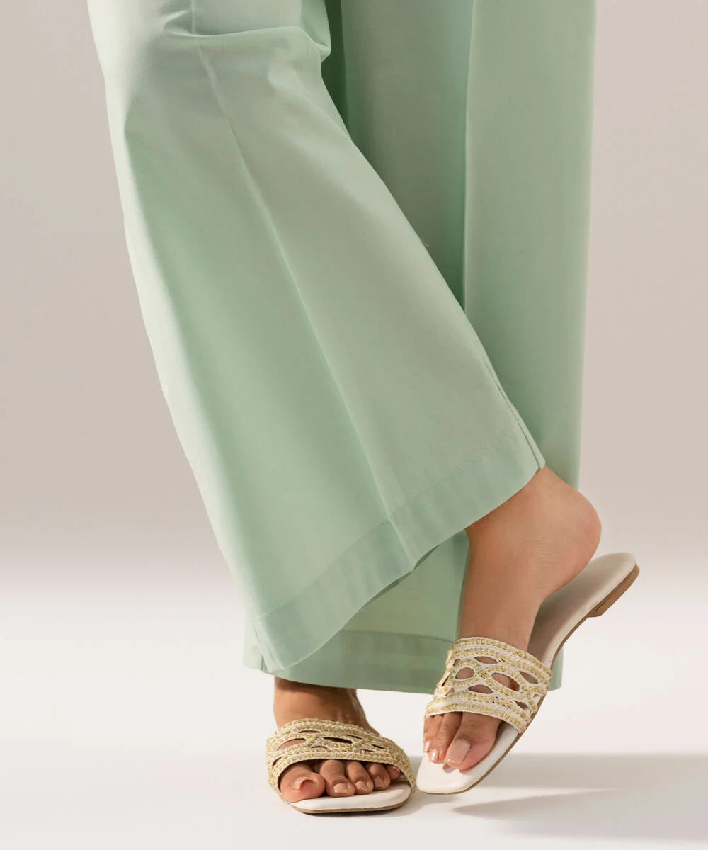 Women's RTW Cambric Solid Seaform Green Regular Shalwar