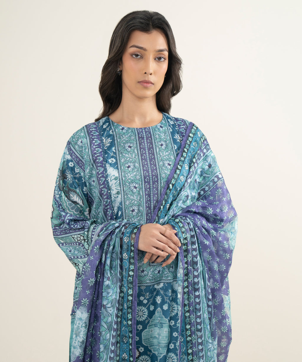 3 Piece - Printed Silk Suit