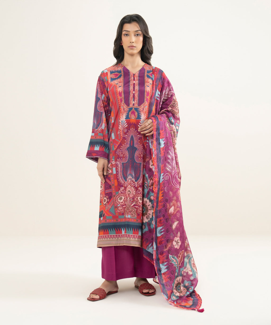 3 Piece - Printed Silk Suit