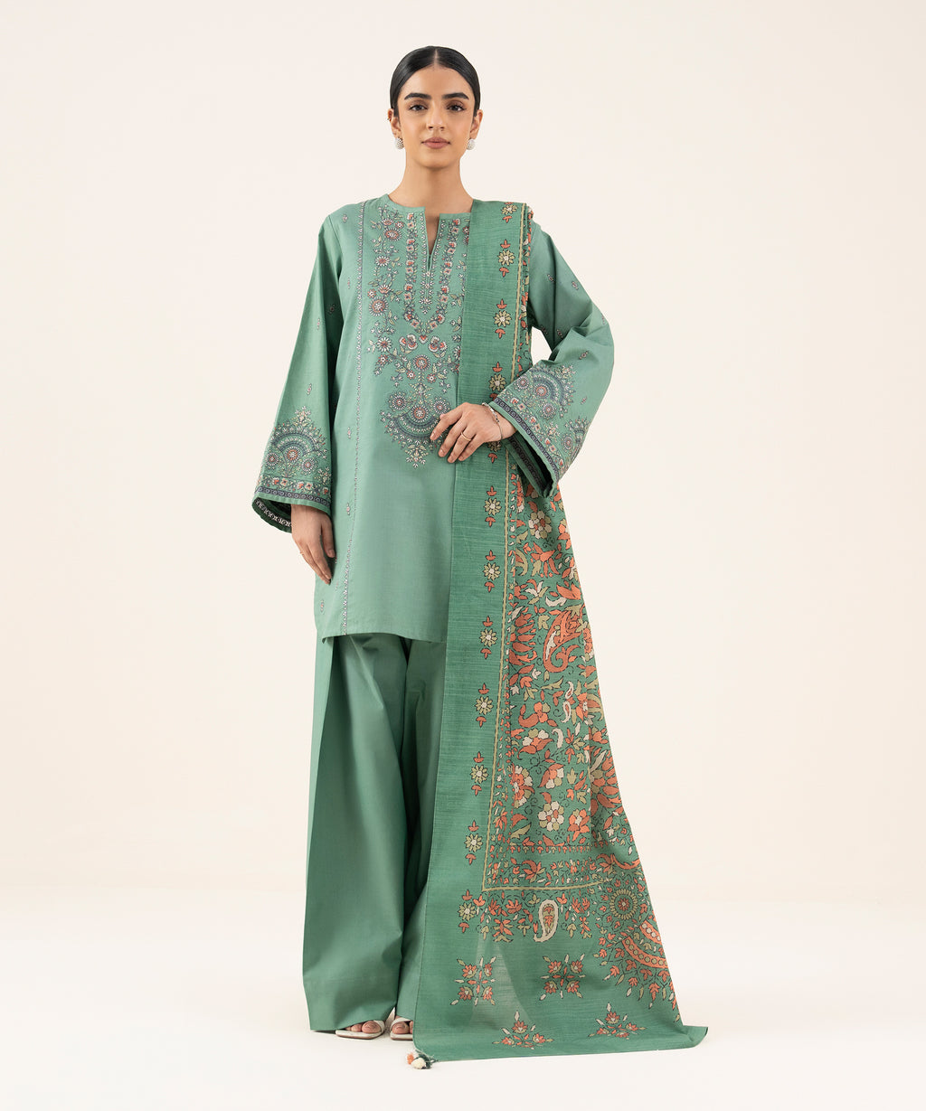 2 Piece - Embroidered Cotton Suit