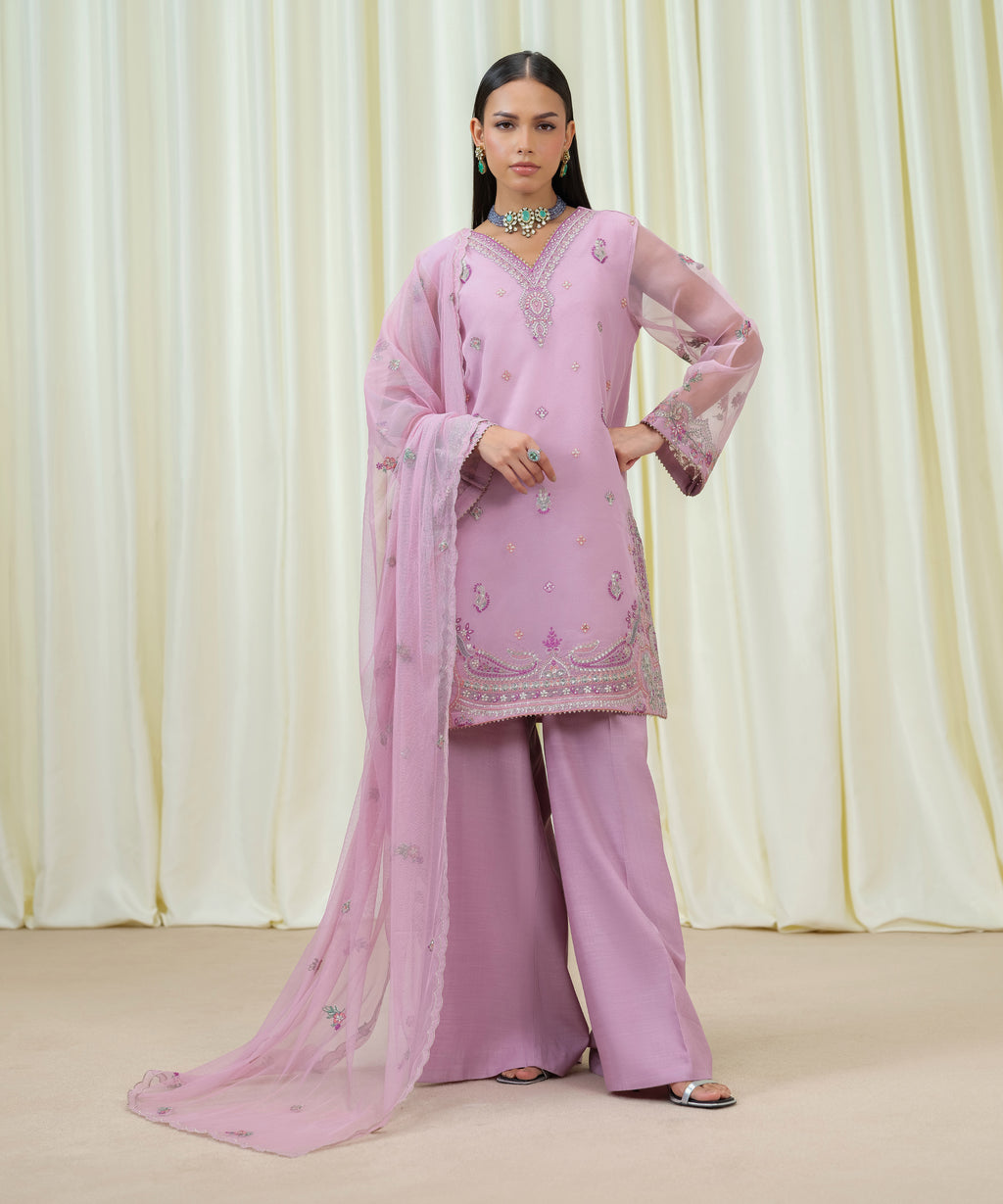3 Piece - Embroidered Organza Suit