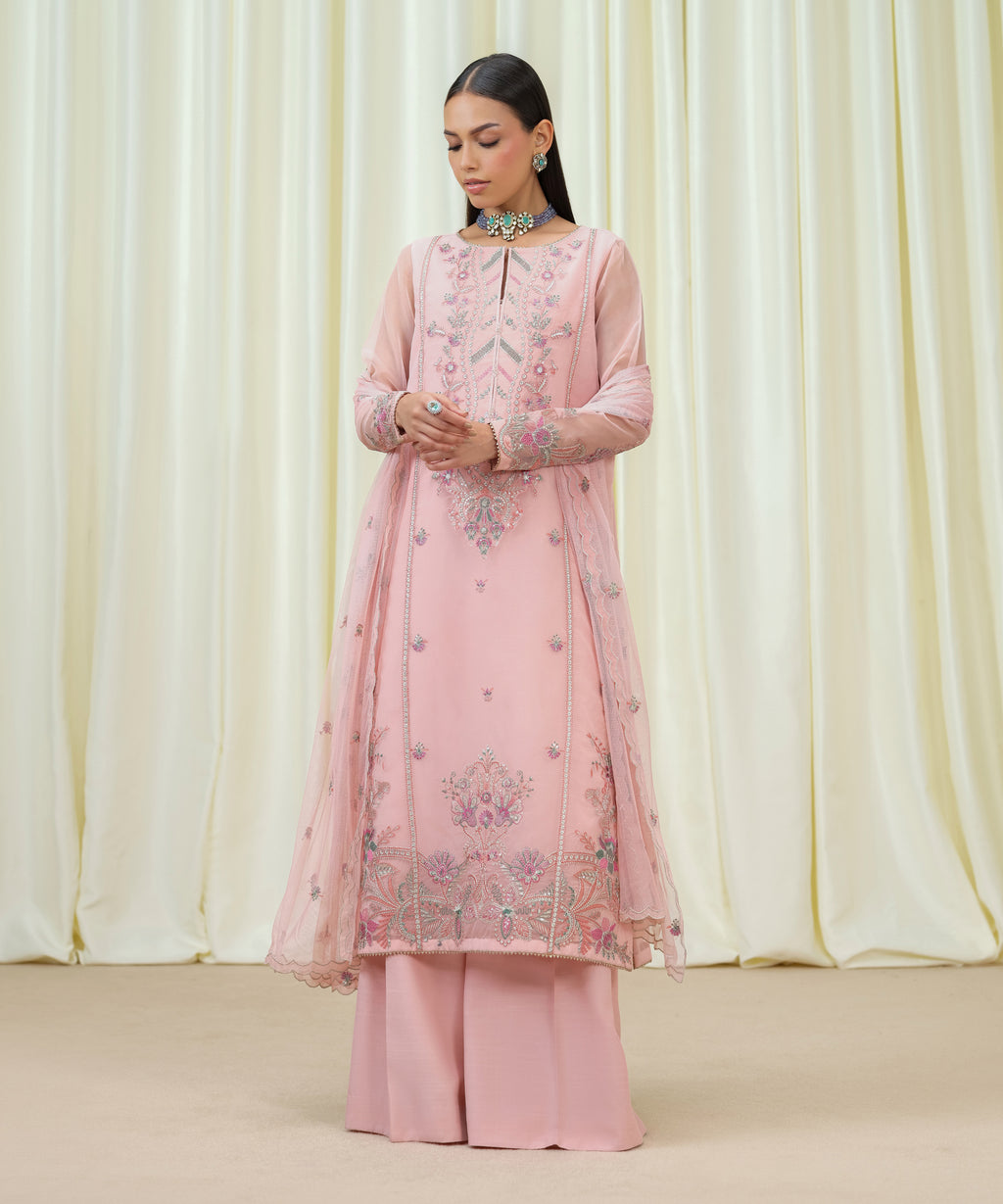 3 Piece - Embroidered Organza Suit