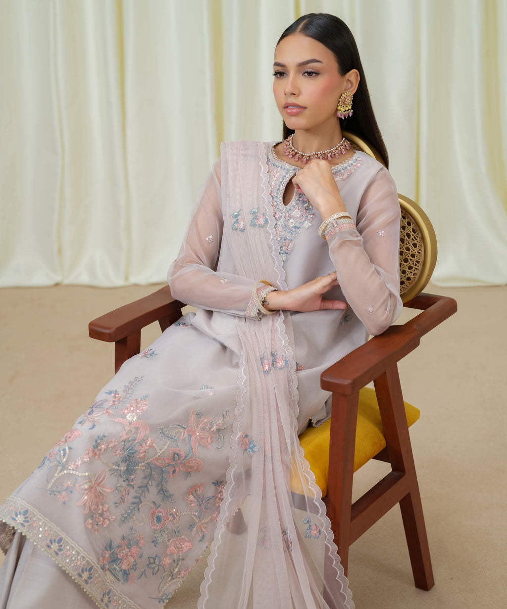 3 Piece - Embroidered Organza Suit