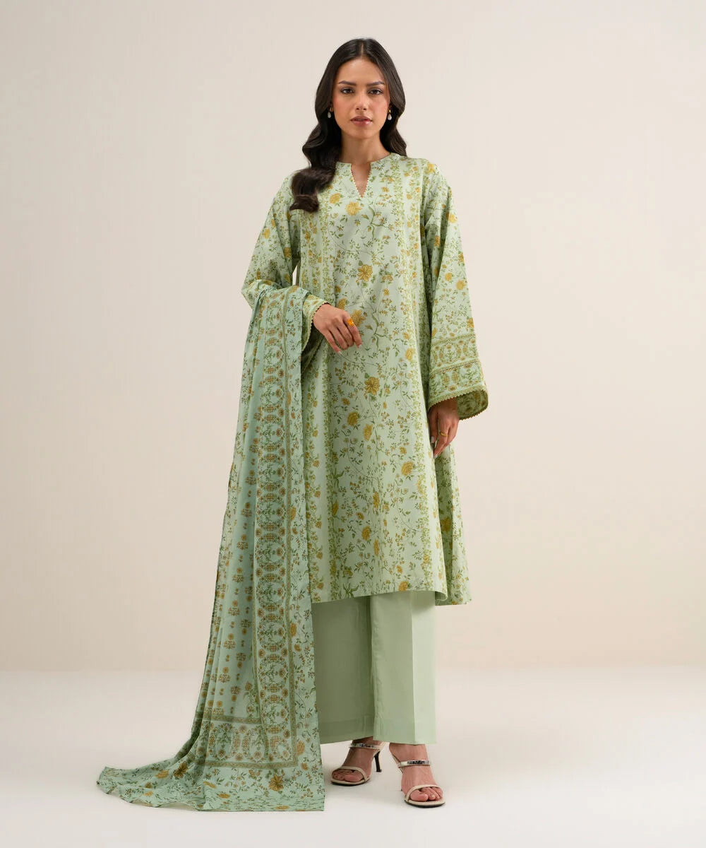 3 Piece - Printed Cotton Viscose Suit