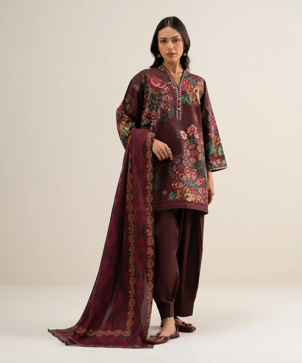 3 Piece - Printed Cotton Viscose Suit