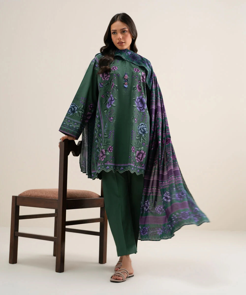 3 Piece - Printed Cotton Viscose Suit