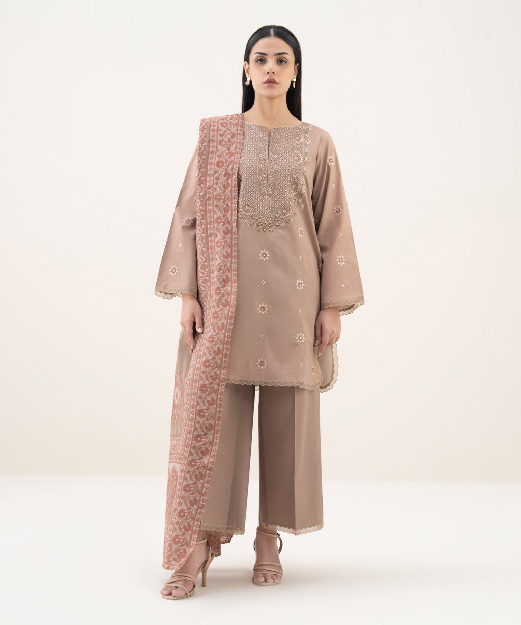 3 Piece - Embroidered Cotton Suit