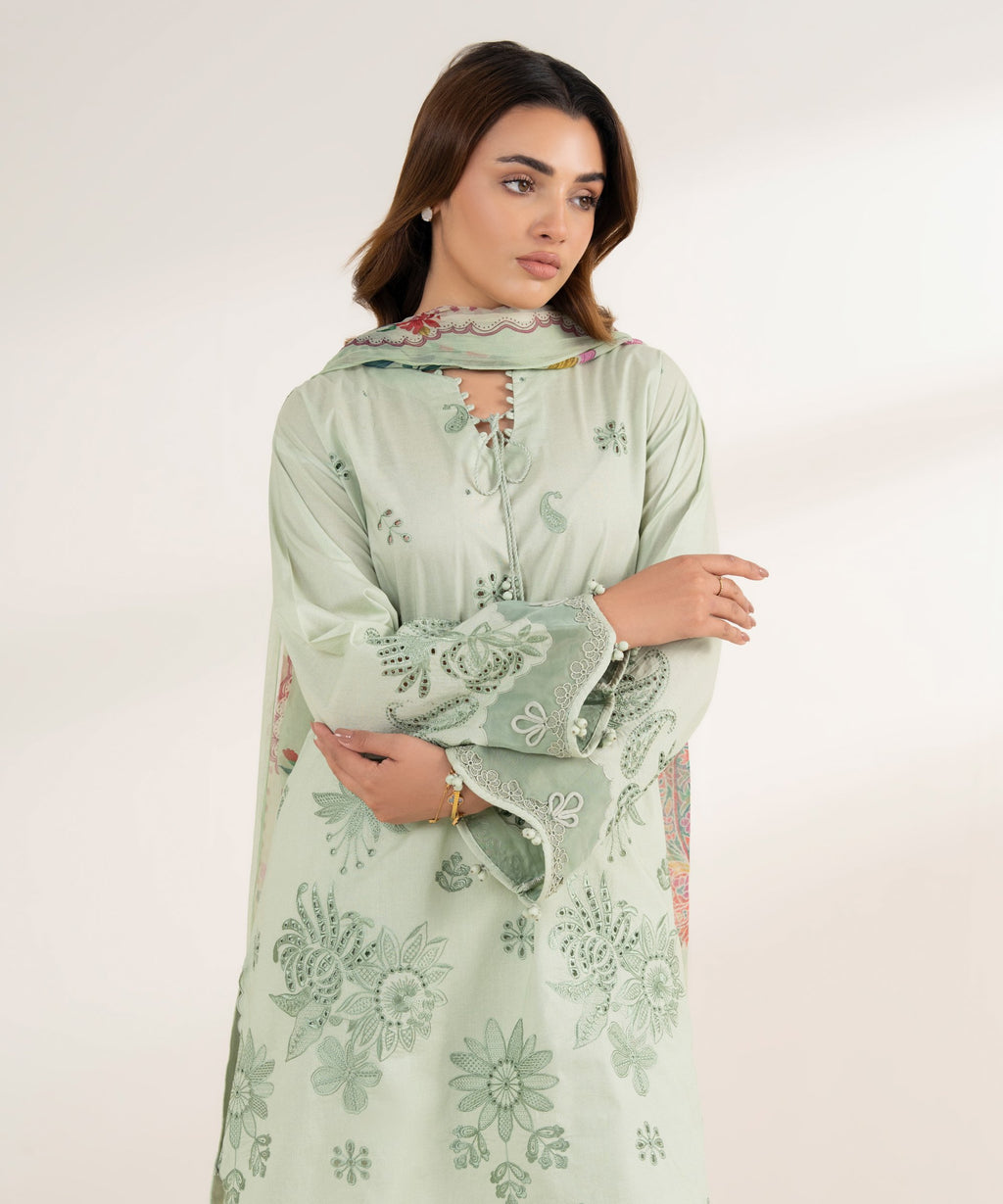 3 Piece - Embroidered Cotton Suit