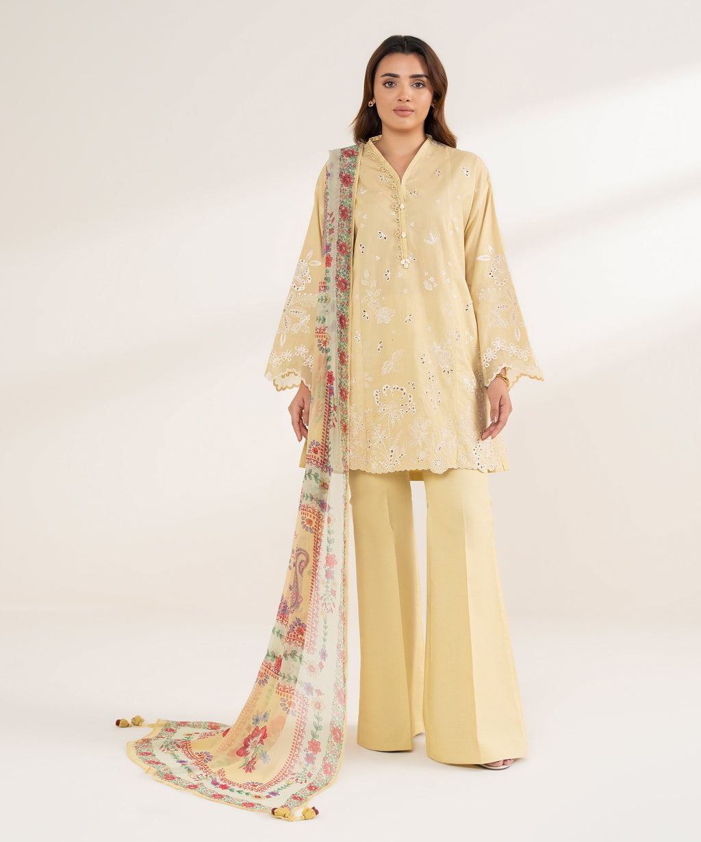 3 Piece - Embroidered Cotton Suit