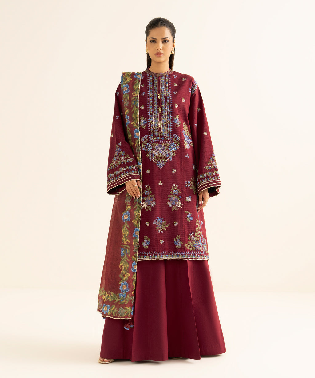 3 Piece - Embroidered Dobby Suit