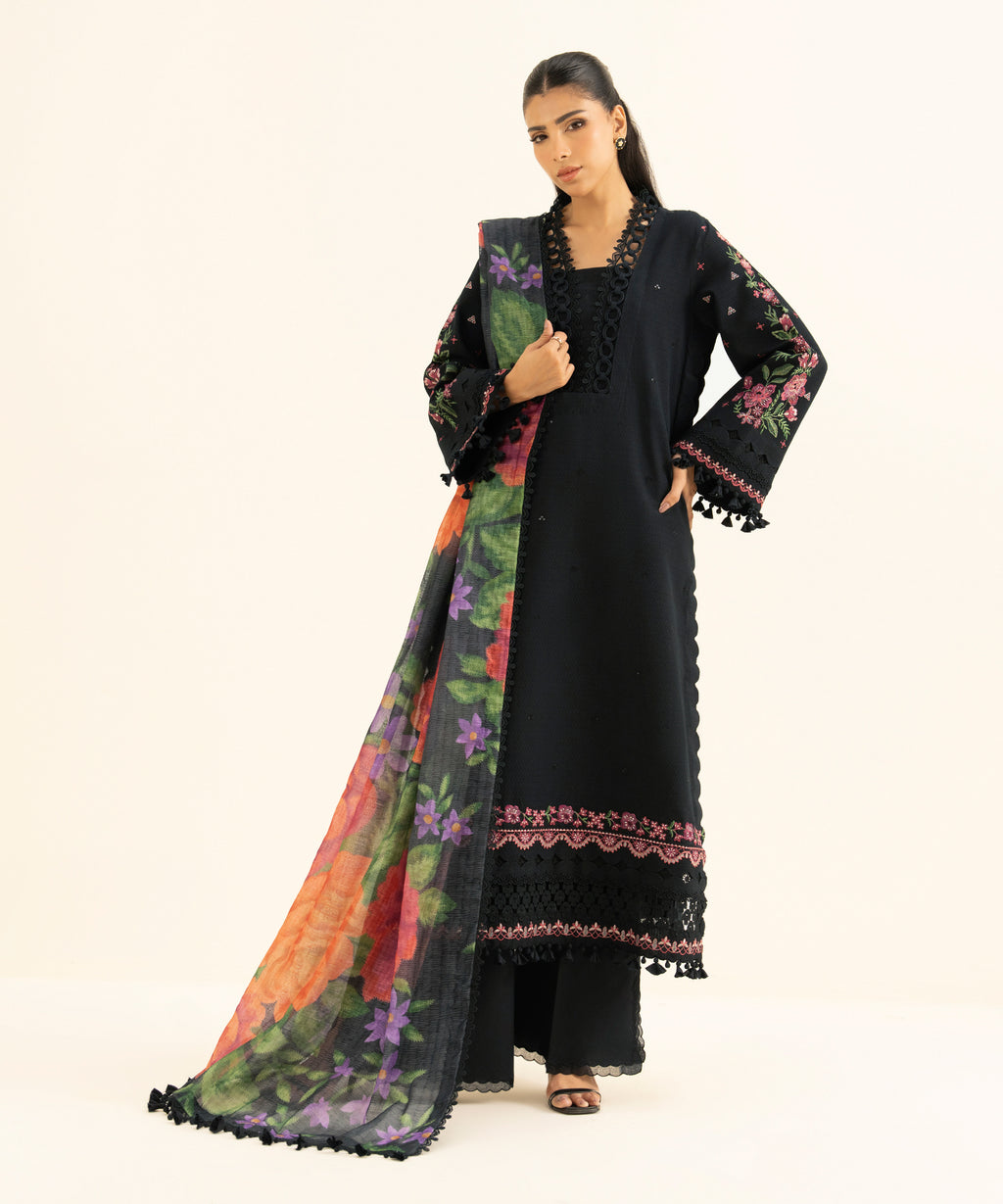 3 Piece - Embroidered Dobby Suit