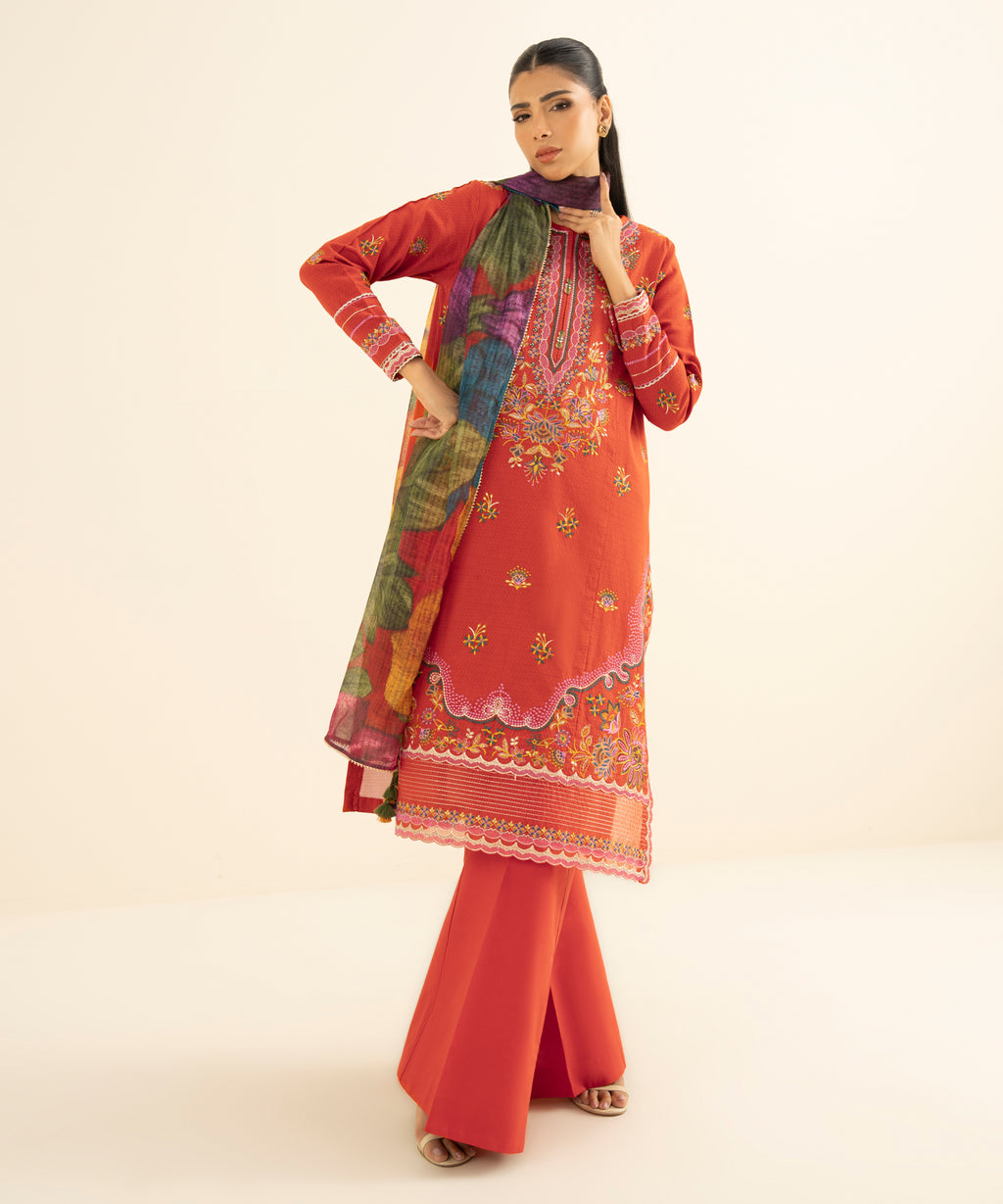 3 Piece - Embroidered Dobby Suit