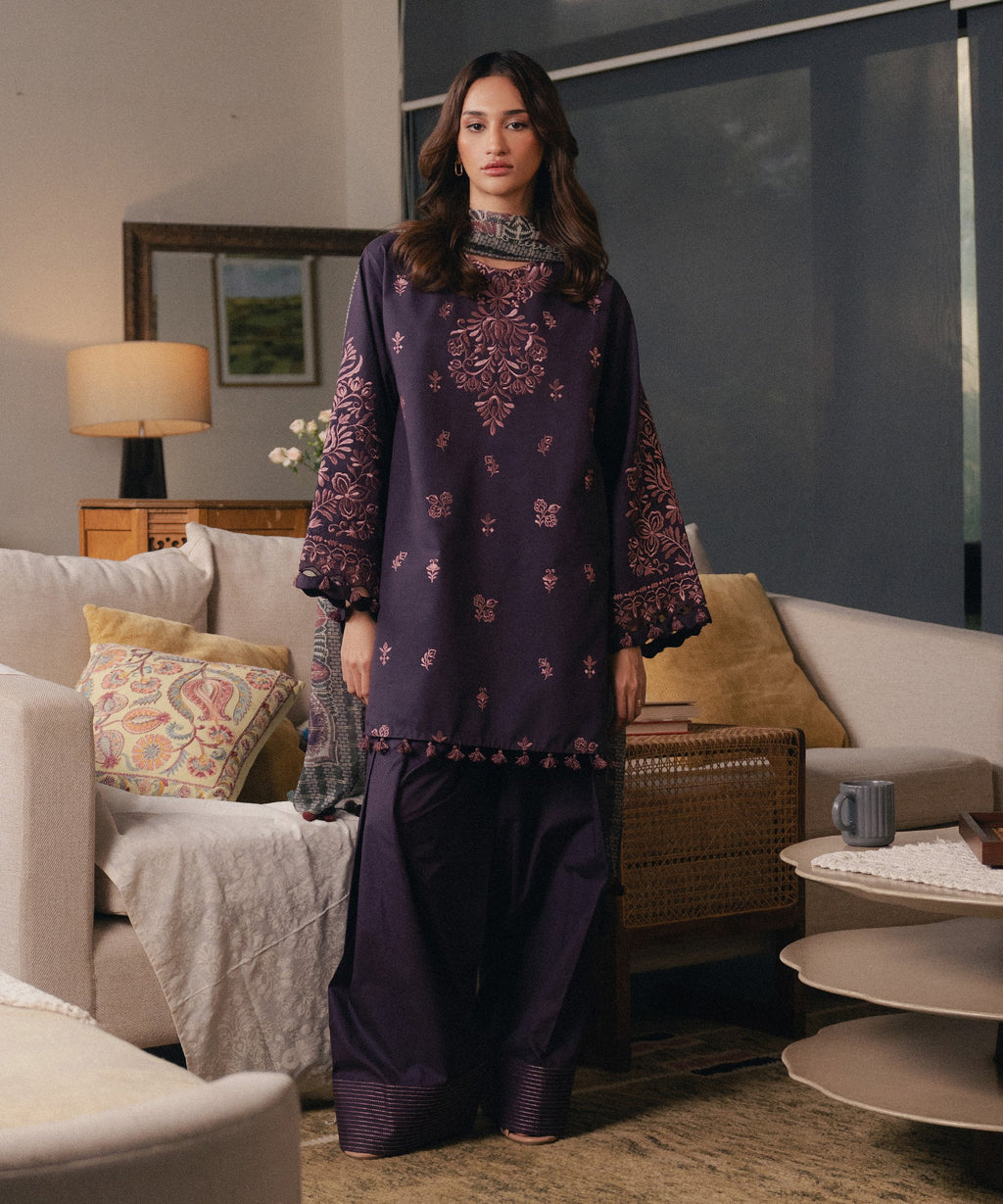 3 Piece - Embroidered Cotton Suit