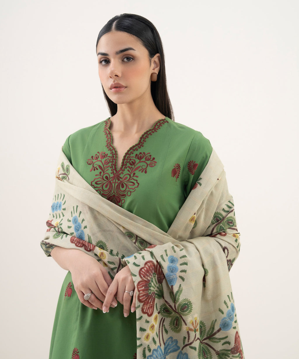 3 Piece - Embroidered Cotton Suit