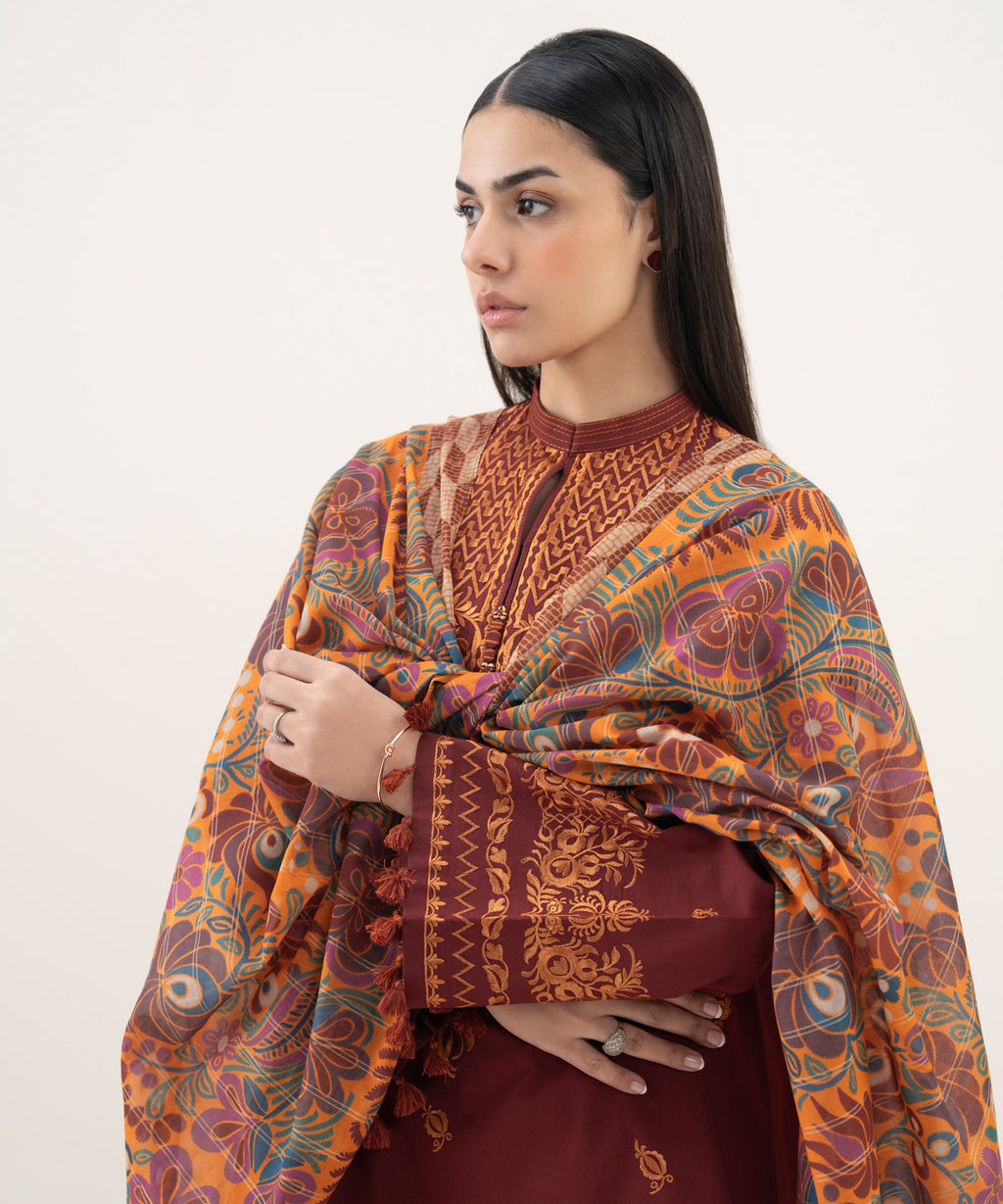 3 Piece - Embroidered Cotton Suit