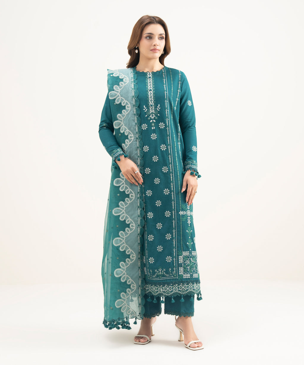 3 Piece - Embroidered Dobby Suit