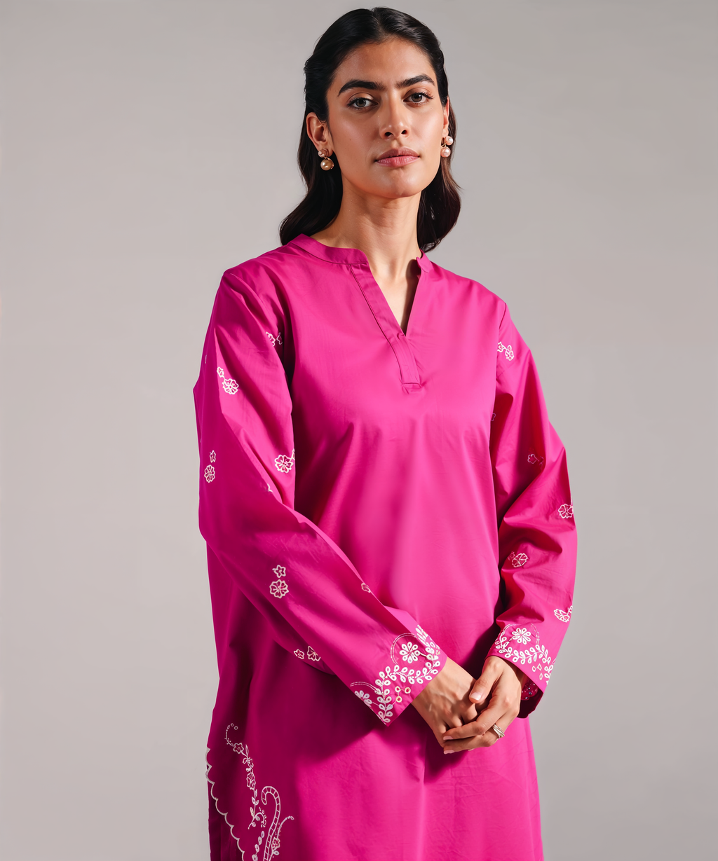 Embroidered Crosshatch Shirt - PINK